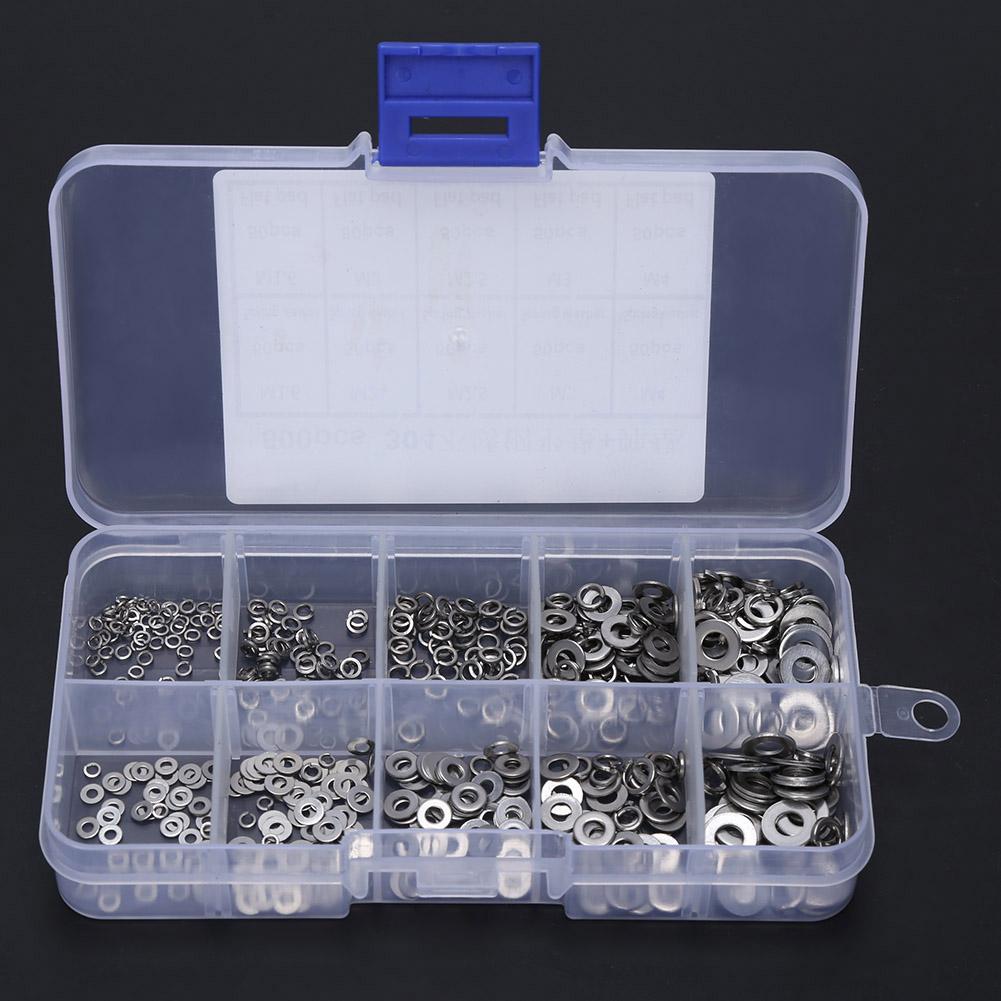 500pcs M1.6 M2 M2.5 M3 M4 Stainless Steel Flat Washer & Spring Gasket Kit