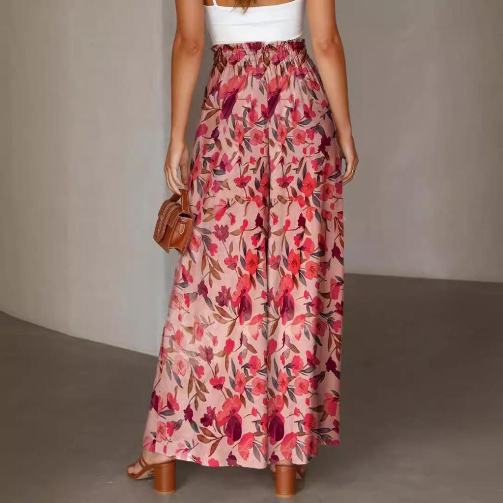 European & American Style Women's Printed Wide-Leg Casual Pants