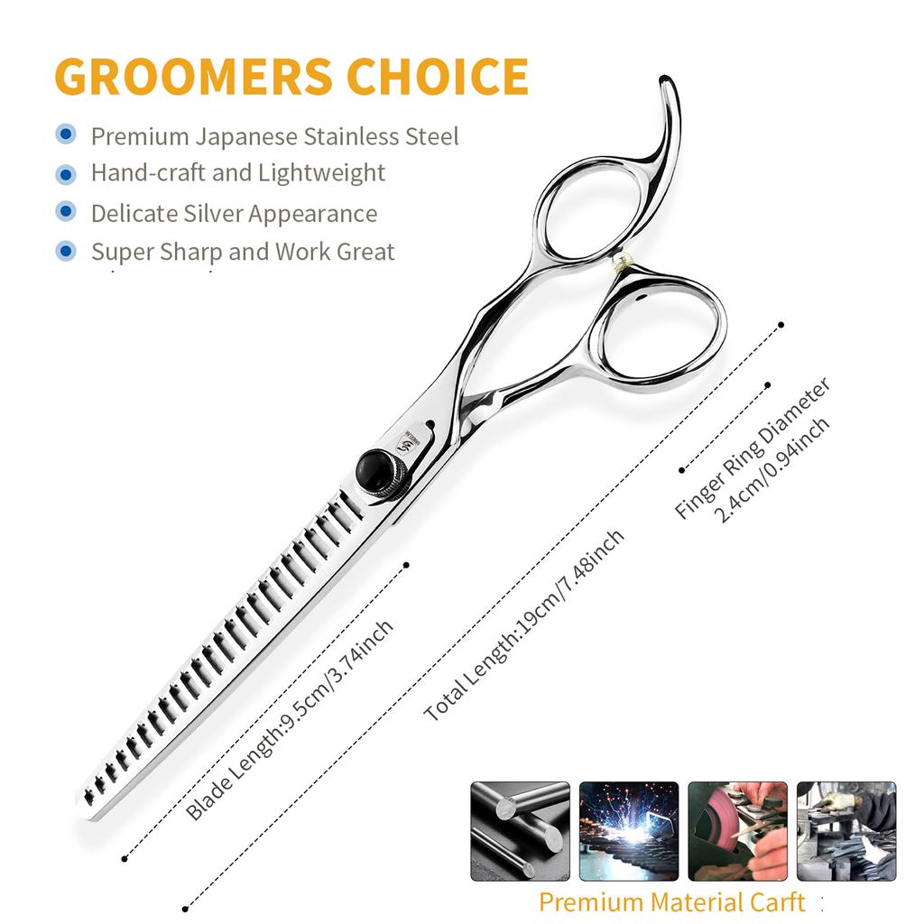 SANGELAR 7,5 Zoll Super-Effilierschere für Haustiere, schönes Design, entfernt 60 % der Haare, gerade Schere und gebogener Effilierschere, sehr empfehlenswert