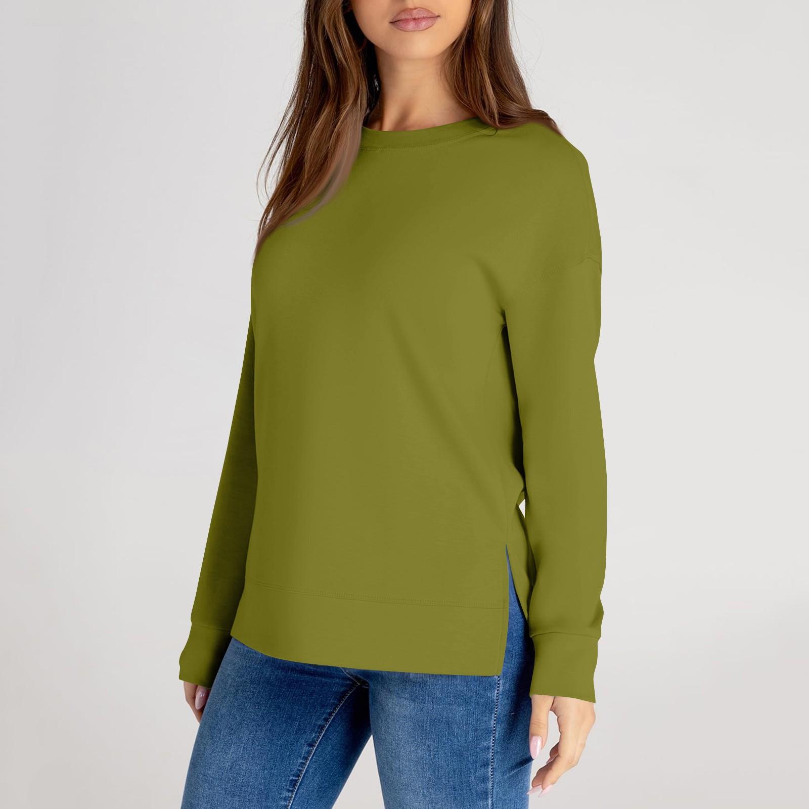 

Женский повседневный модный однотонный свитер с круглым вырезом и длинными рукавами L армия зеленый