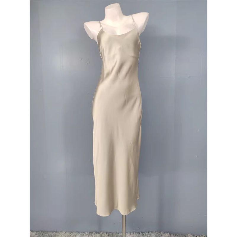 Foreign Trade Order Za Lady Temperament Simple Solid Sling High Quality Smooth Satin Pure Desire Summer New Dress