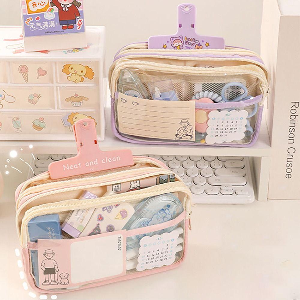 PU Leather+PVC Pencil Case Large Capacity Stationery Bag Stationery Organizer  School Office