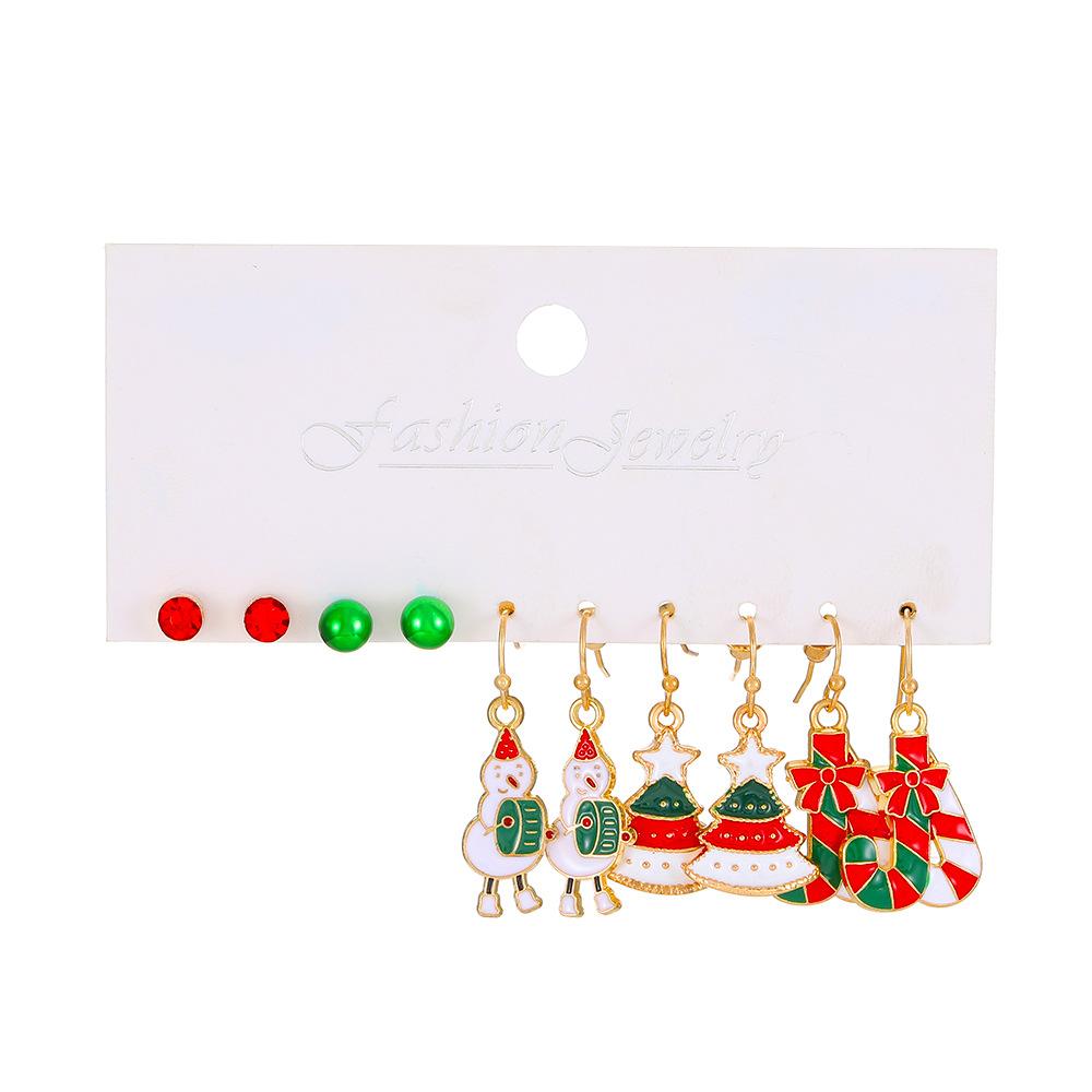 2026 fashion Christmas accessories 5 pairs of card earrings 2025 oil dripping red and green Christmas tree snowman earrings wholesale