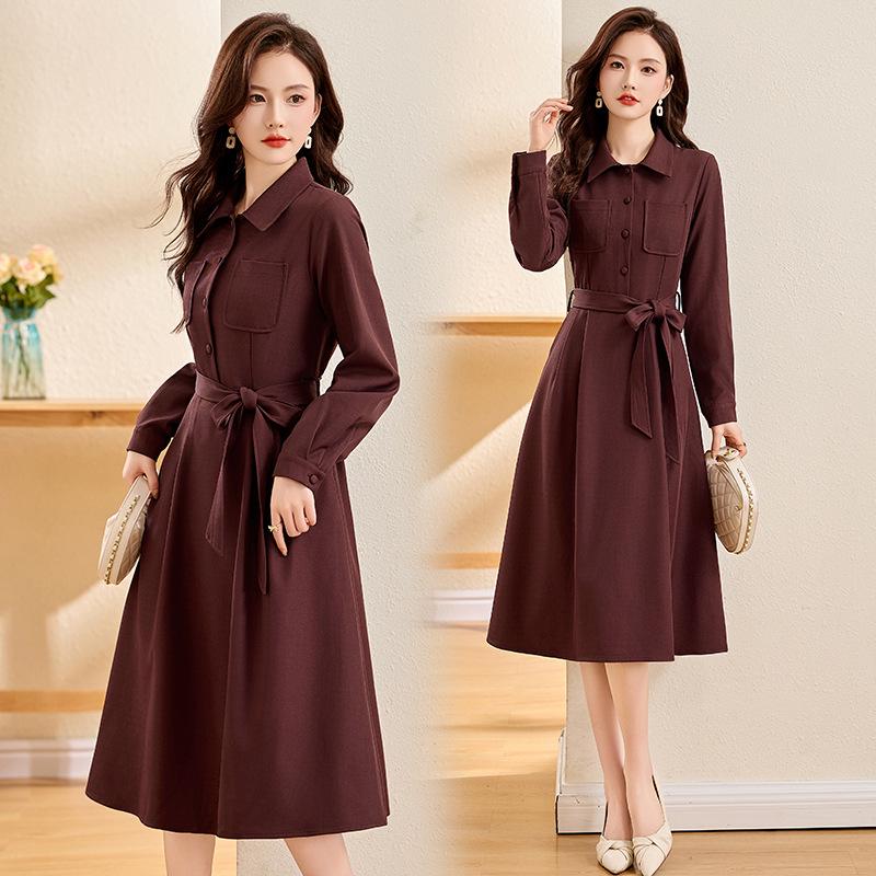 

Женское платье с длинным рукавом и поясом, подчеркивающее талию, 2025 XL 59-64 kg