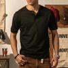Men's Dark Gray Henley Neck Short Sleeve T-Shirt Slim Fit Casual Comfortable Top