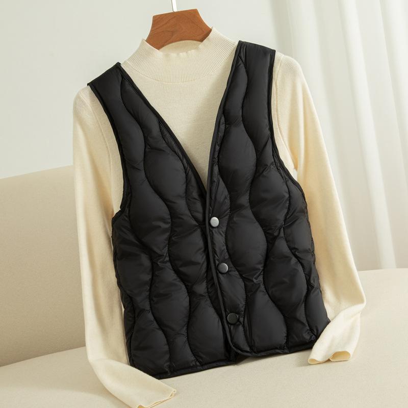 Women's Winter Down Silk Vest Lightweight & Warm Fleece Silk Short-Style Sleeveless Gilet Waistcoat