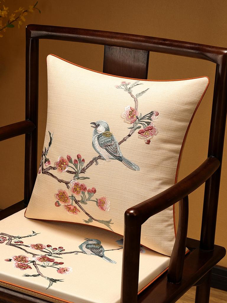 Veemi Home Leinen Kissenbezug Frühling Vögel Stickerei Orientalischer Luxus Hochwertiger Kissenbezug für Couch Sofa Bett 18x18 Zoll