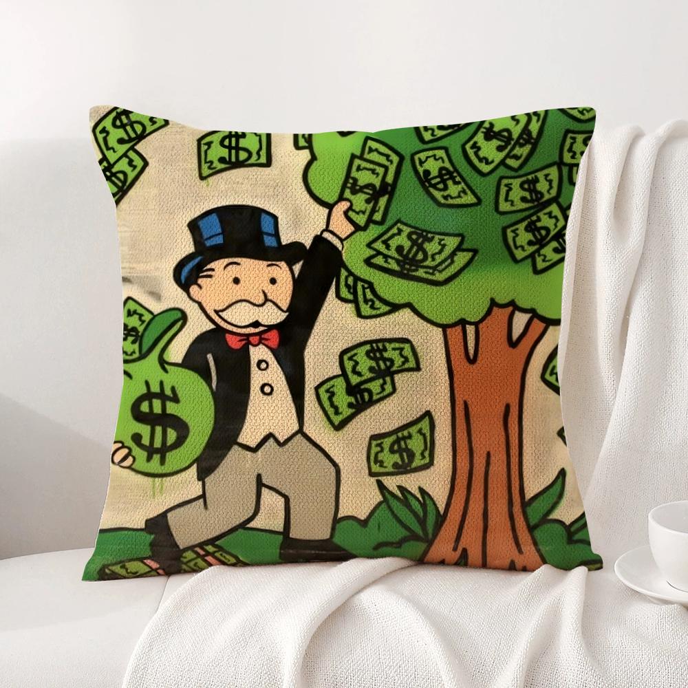 Cartoon M-Monopoly Cushion Cover Summer Coolness Linen Fabric Double-Sided Printing Pillow Case Sofa Home Decor Gift