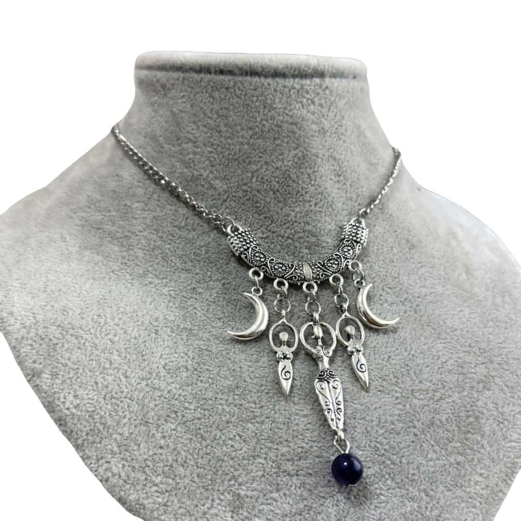 Gothic Moon Pendant Necklace With Amethyst Crystals For Women Jewelry Collection