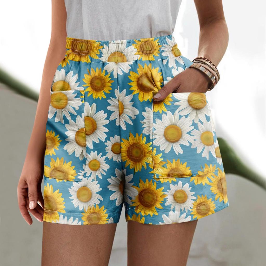 Dámské jednobarevné kalhoty Módní ležérní šortky s elastickým pasem do kapsy