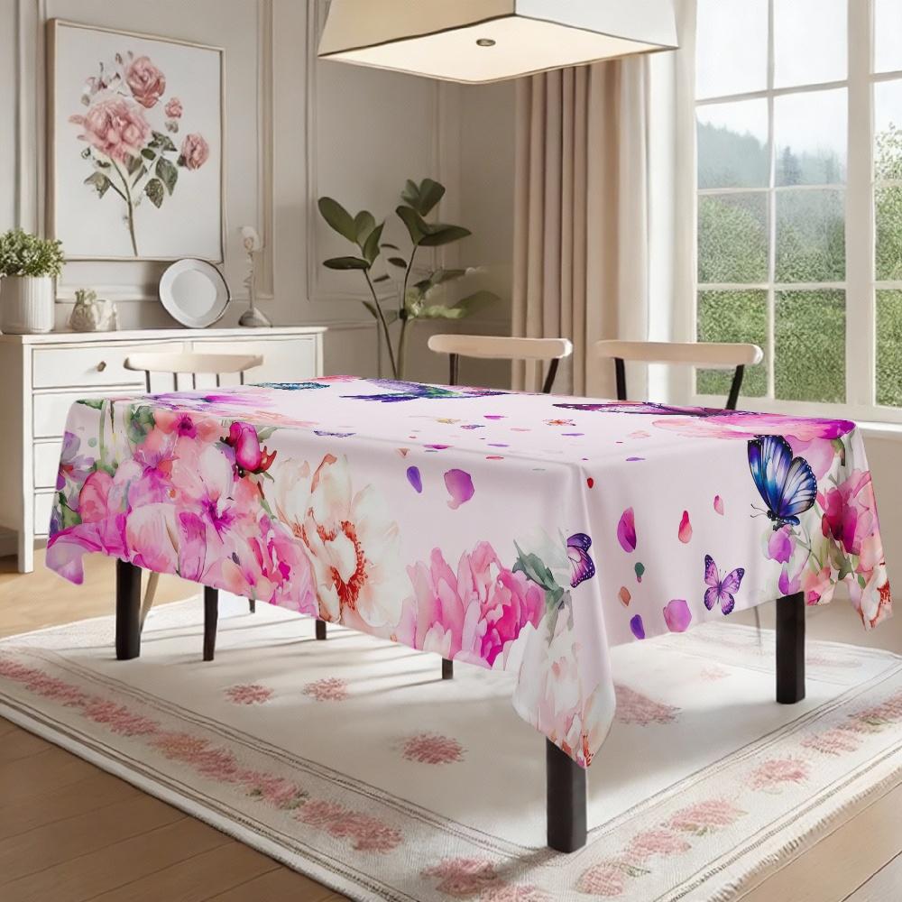 Floral Butterfly Rectangle Table Cloth for Table Decor Kitchen Dining Waterproof Reusable Tablecloth for Tables Indoor Outdoor