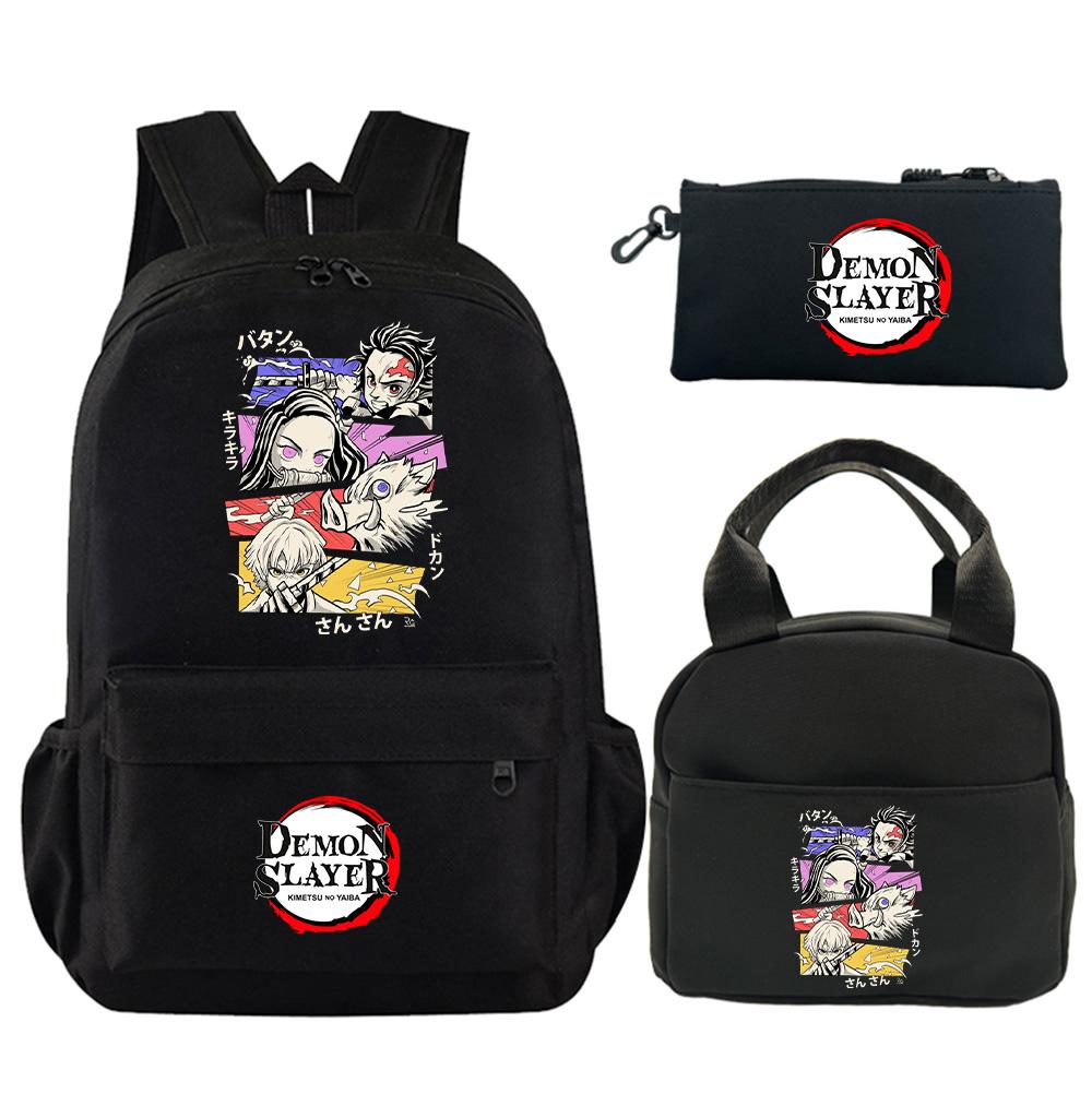 3Pcs/set Anime Demon Slayer Printed Backpack with Shoulder Bag Pencil Case for Teenager Student Large Capacity Waterproof Schoolbag
