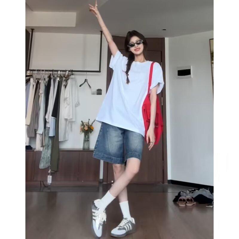 Retro Spicy Girl Damen Low-Waist Denim Shorts - Loose Fit Straight-Leg Mid-Length Hose