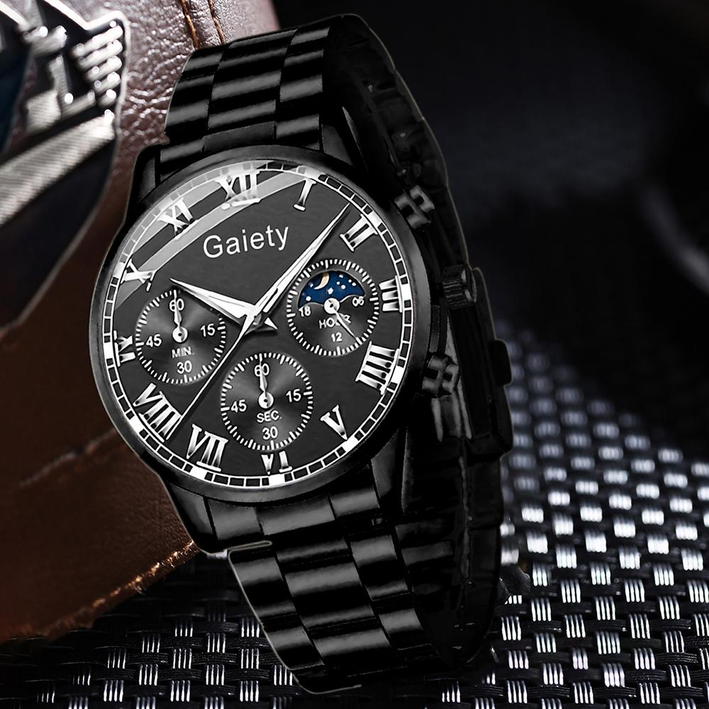 2PCS Men Watch Set Trendy Fashion Business Roman Digital Scale Round Dial Quartz Watch Set Suitable for Daily Clothing Matching