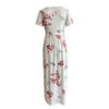 Women's Short-sleeved V-neck Wrap Belt Pocket Printed Elegant Long Dress