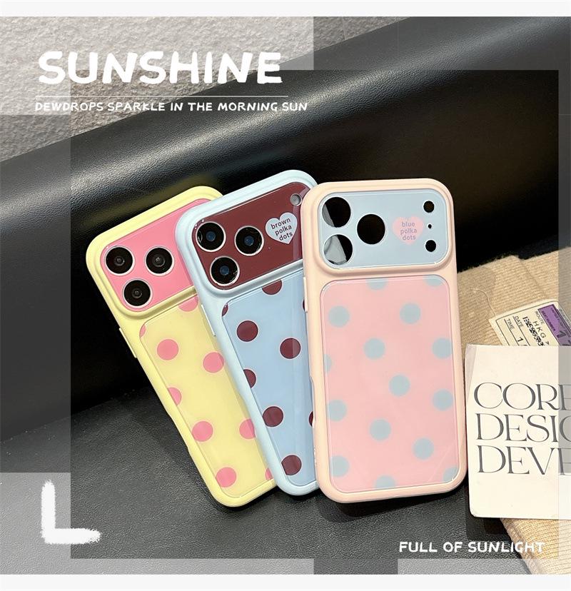 Minimalist Dopamine Color Block Polka Dot Case for iPhone 17 / Apple 16 Pro Max / 15 Pro - Girly Heart Design