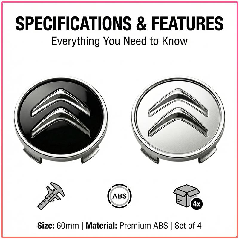 4Pcs 60MM Car Wheel Hub Center Caps Dust-Proof Snap-On Wheel Cover For Citroen C1 C3 C4 C5 C6 2CV VTS Picasso Cross Cactus RD3 C4L DS3 DS4 DS5