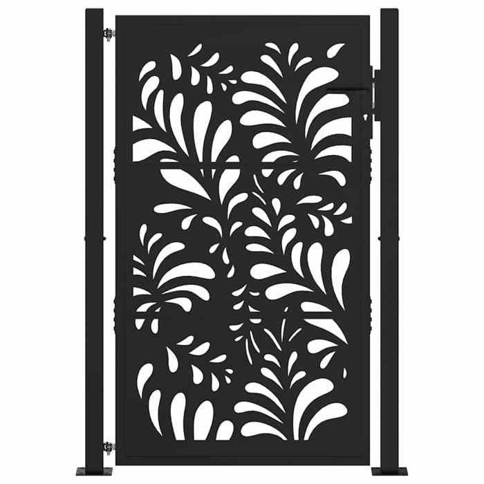 VidaXL Portail de jardin noir 105x155 cm acier conception de vagues, porte de clôture, porte extérieure, porte en métal, 4100971