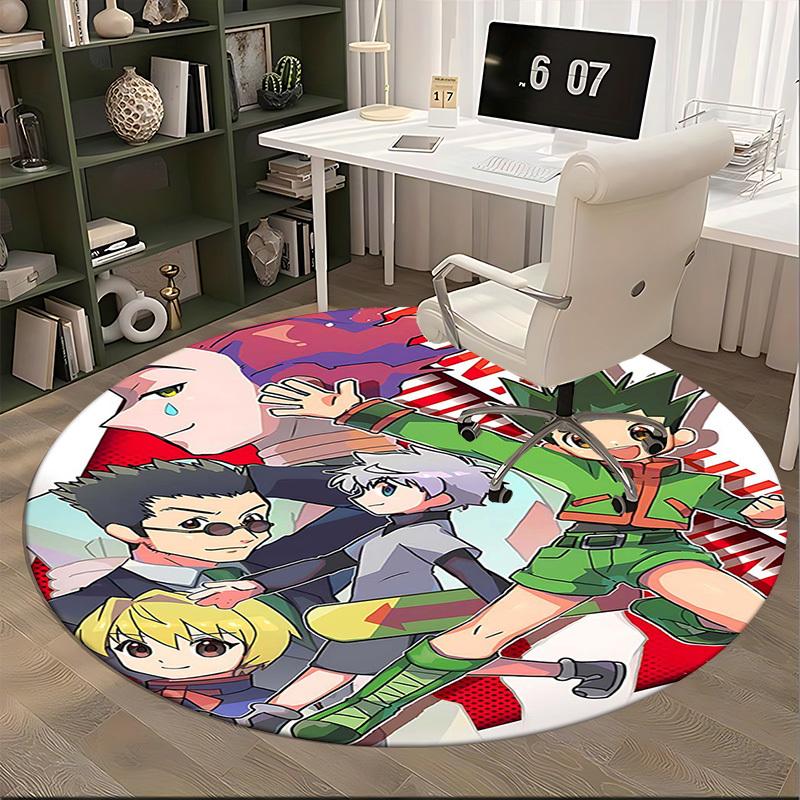 1pc Hunter X Hunter Anime Characters Round Carpet  Office Chair Mat, AntiSlip Rug for Home Decor, Living Room