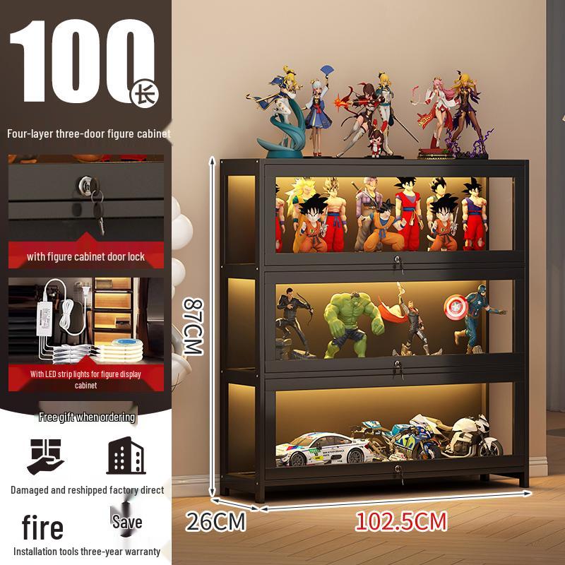 Acrylic Lockable Display Case with LED Lights for Figurines and Models, Dustproof Transparent Stand