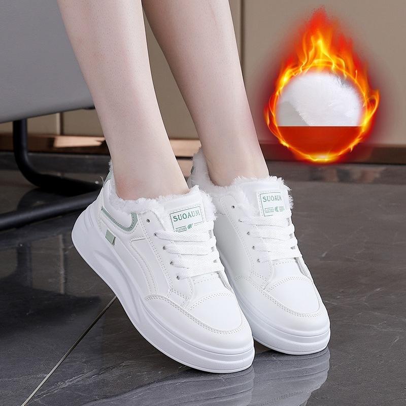 Women's Large Size Soft Sole Autumn and Winter Warm Fur One Snow Boots Fluffy Lined Non-slip Hiking Casual Sports Cotton Boots Small White Shoes