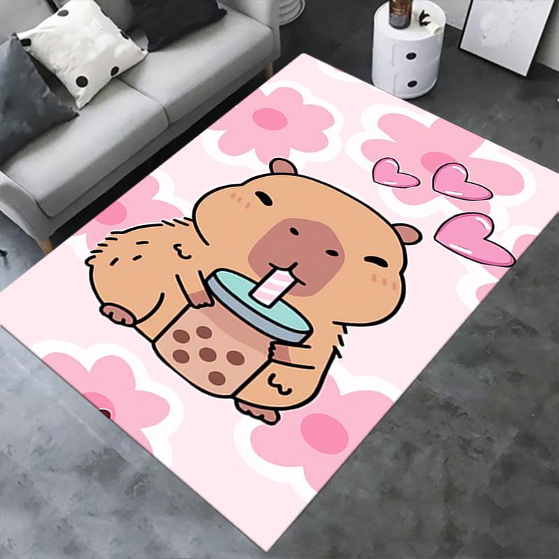 Cute, Capybara, Hearts Office Carpet Soft Polyester Entrance Carpet Washable Non slip Machine Washab