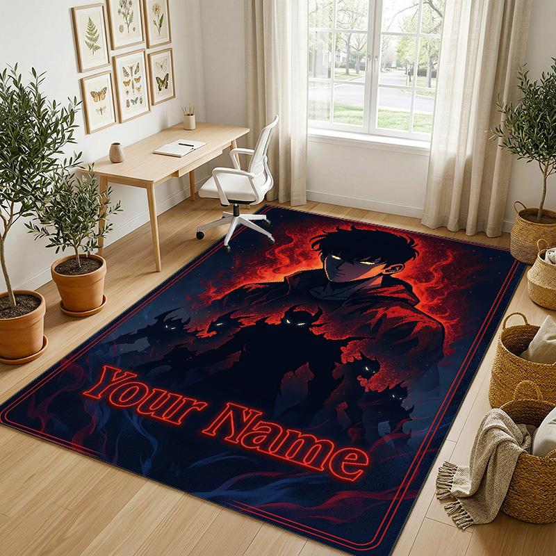 Personalized Crystal Velvet Carpet,Solo Leveling Custom Printed Name, Plush Area Rug For Home Indoor Decor