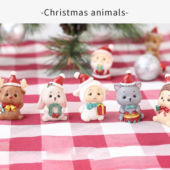 Puntos Home Christmas Cartoon Santa Elephant Resin Miniature Figurine Ornament Decor