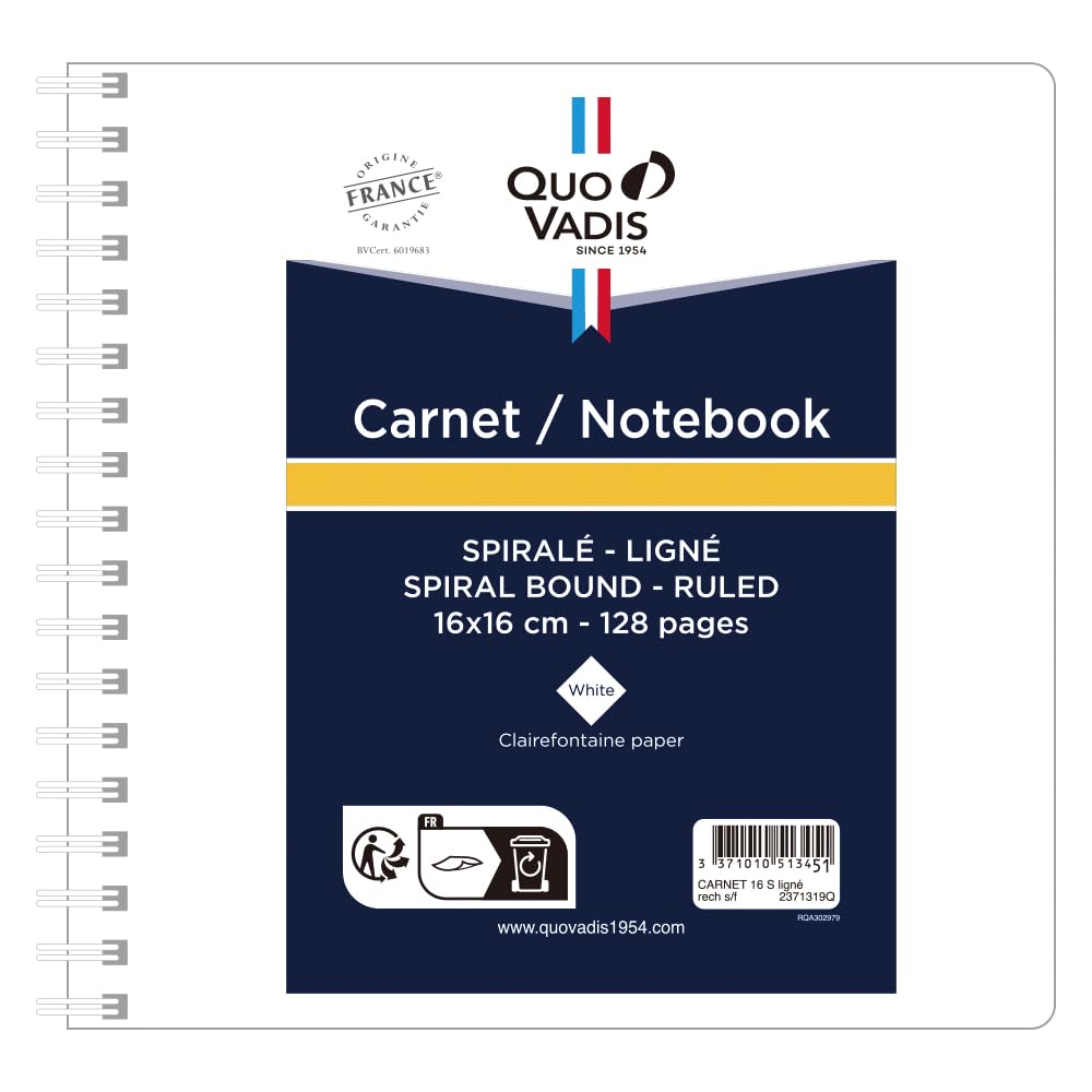 

Quo Vadis Spiral Notebook, 16 x 16cm, 128 Pages, Horizontally Ruled, QUOVADIS qv2371319