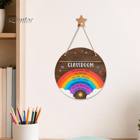 Classroom Decor Sign Wooden Welcome for Door, to Our Round Front Door Hanging Hanger, Sign, Back School Preschool Decoration Hanger