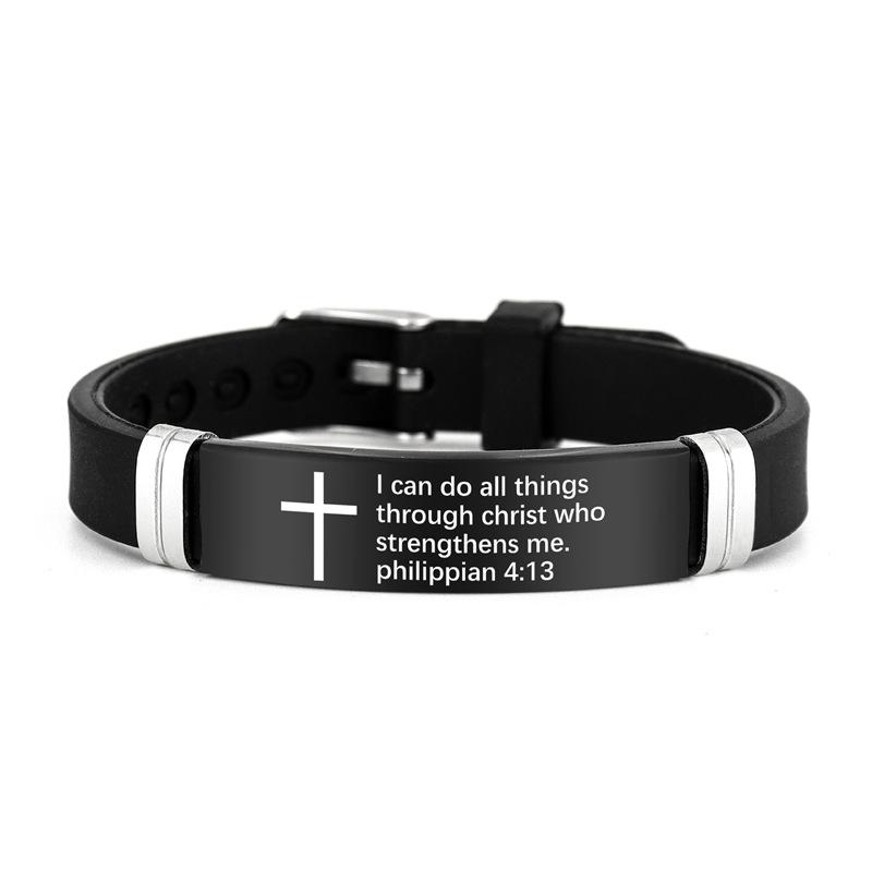 Cross Jesus Scripture Quote Bracelet Christian Bible Verse Stainless Steel Bracelets Silicone Wristband Men Women Jewelry Gift