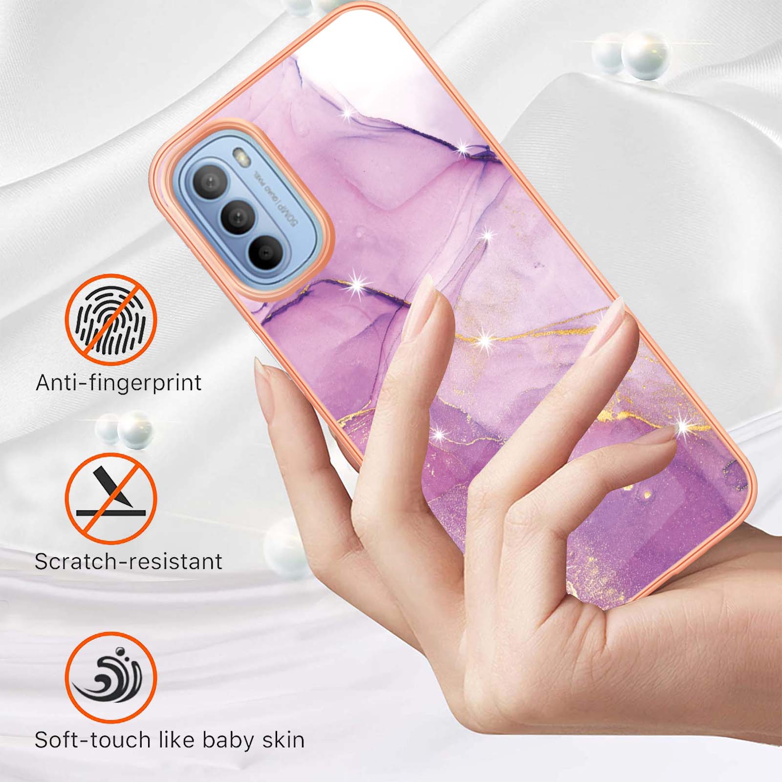 

For Motorola Moto G31/Moto G41TPU Case with IMD Marble Pattern Electroplated Back Cover Purple 001