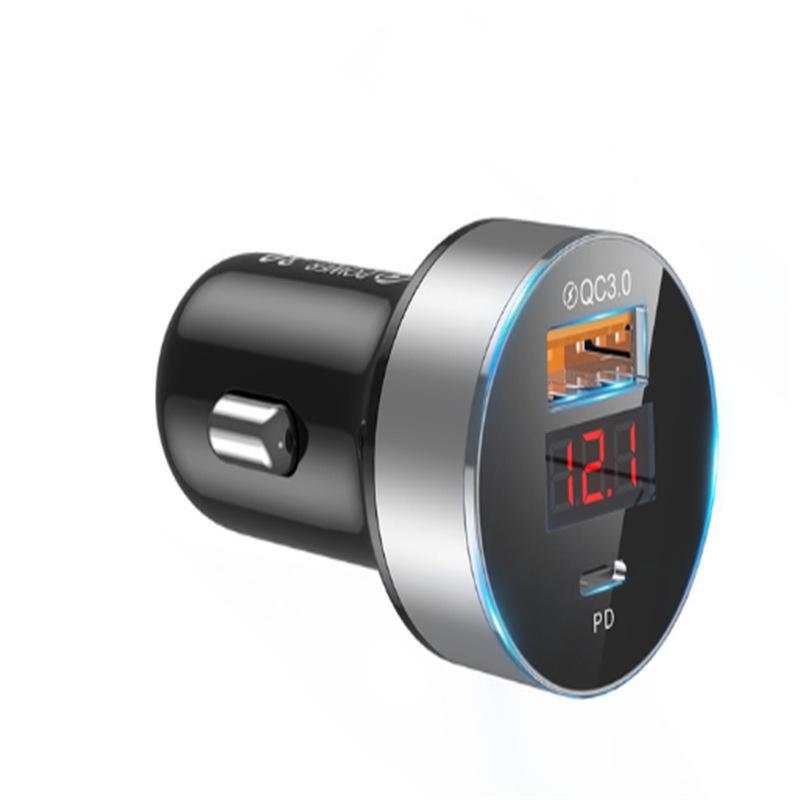 Multifunctional QC3.0 & PD Fast Charging USB Car Charger with Digital Display