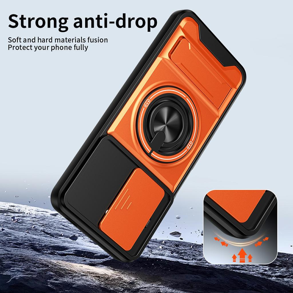 For Xiaomi Redmi A5 NFC (EU) (173.45mm) Magnetic Case Ring Holder Foldable Kickstand TPU PC Phone Cover with Camera Lens Slider