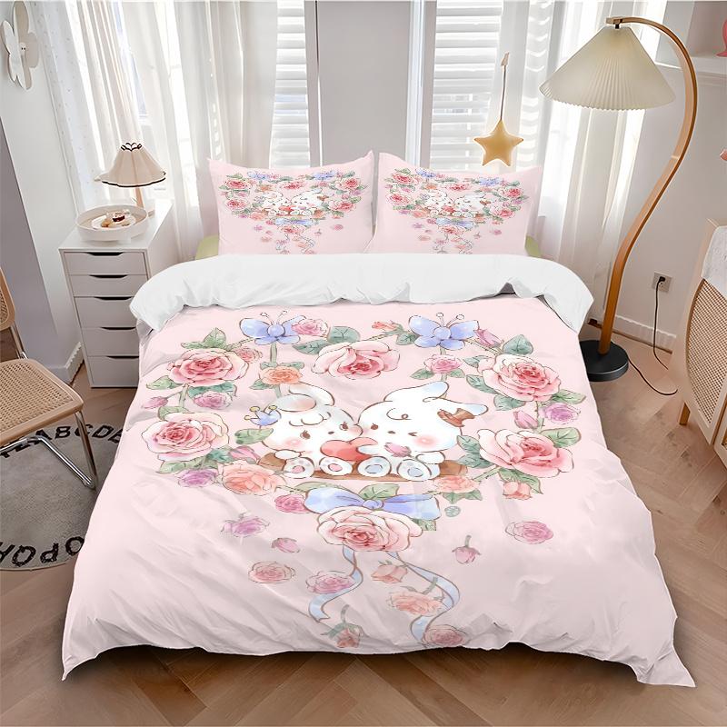 3-teiliges gestepptes Bettwäsche-Set mit Love Flowers & Bunnies-Druck - Weiche und bequeme Bettbezüge für Schlafzimmer, Gästezimmer und Wohnheime Dekorative Bettwäsche Se