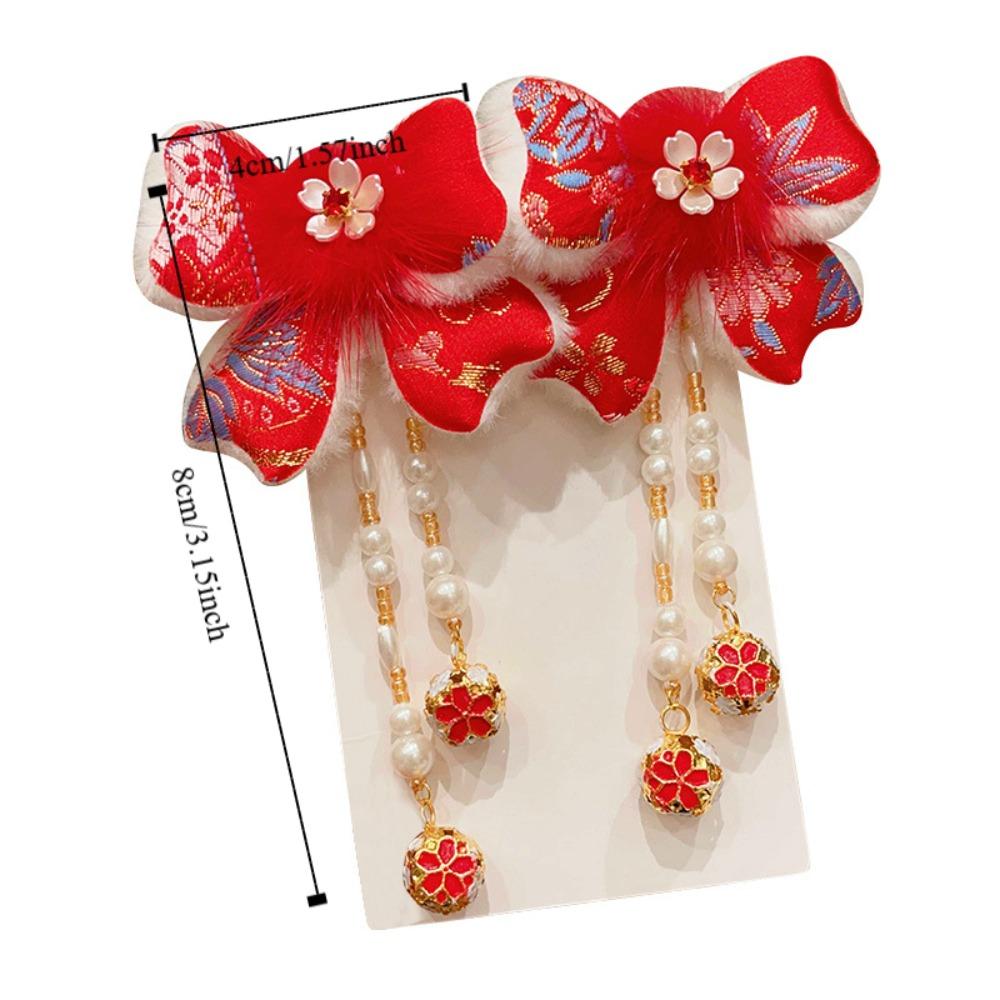 Coiffe Hanfu pour enfants Nouvel An Pince à cheveux Mignon Costume Tang Style Chinois Barrettes Rouges Oreilles de Lapin Douces Pince à cheveux Style Ancien