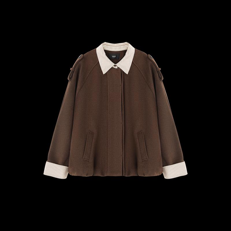 Women's Striped Patchwork Faux Two-Piece Short Winter Coat