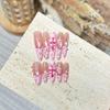 Handmade Press On Nail French Sweet Cool Cat Eye Hand-painted Pink Leopard Print 3D Bow Long Stiletto/Oval Fake Nail Patch Artificial Nail Reusable