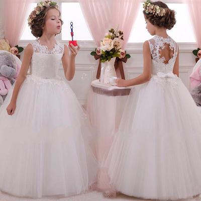 2026 Flower Girl Lace Dress - Cutout Back, Children's Formal Wedding Skirt
