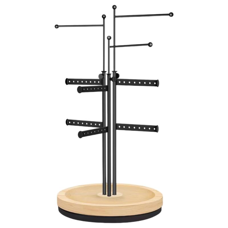 

360 Rotating Jewelry Accessories Holder Modern Wooden Iron Display Rack For Necklaces Earrings Shop Exhibition чорний