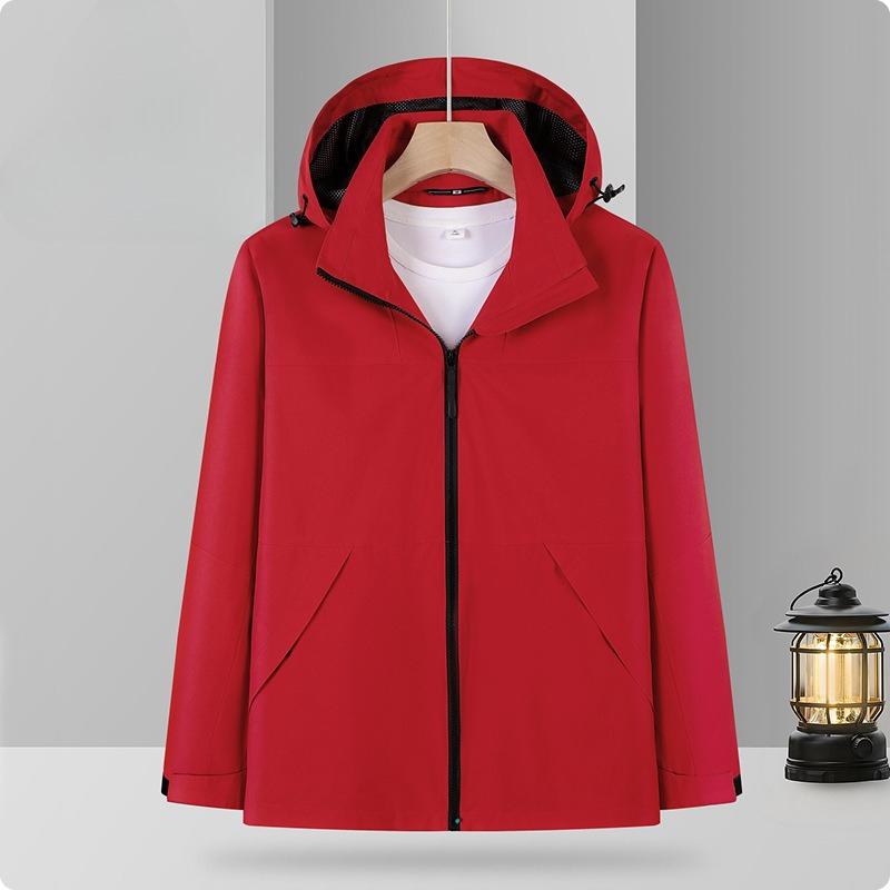 Men and Women Hooded Single-layer Jacket New Fashionable Couple Single-pressure Solid Color Windproof Waterproof Jacket Versatile