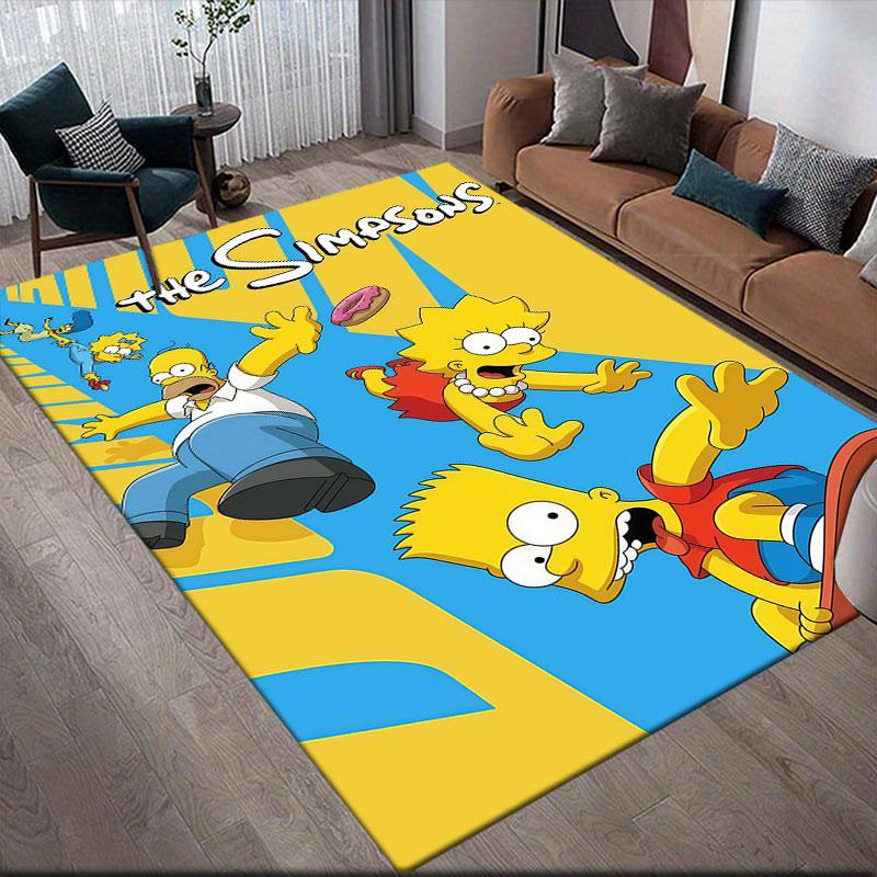 The Simpsons Poster Flannel Printed Carpet, Home Sofa Decoration for Living Room & Bedroom, Non‑Slip Play Flannel Floor Mat for Game Room
