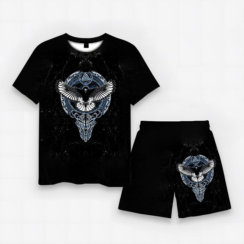 New Print T-shirt Hip-hop Rock Cartoon Pattern Street Fashion Summer Casual  Round Neck Half Sleeve Tshirt And Shorts Set