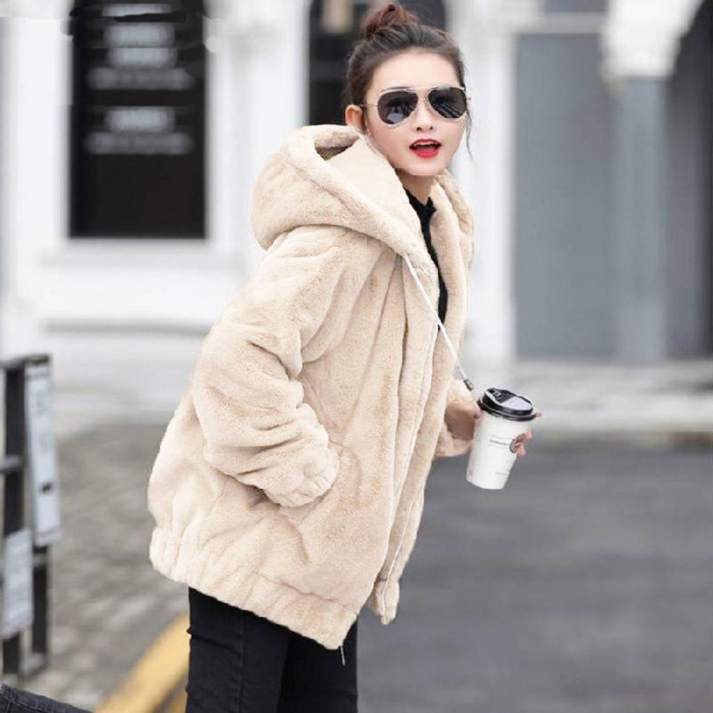 Women's Fleece,Lined Thick Faux Hooded Jacket