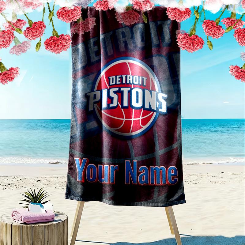 Name Custom Detroit Pistons Print Beach Towel, Large Soft Quick Dry Towel for Beach Camping Swimming