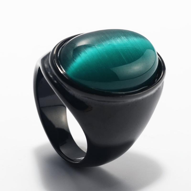 Luxury Gemstone Ring for Men Personalised Hip Hop Steel Titanium Jewellery Black Gold Silver Rock Hipster Street Finger Ring