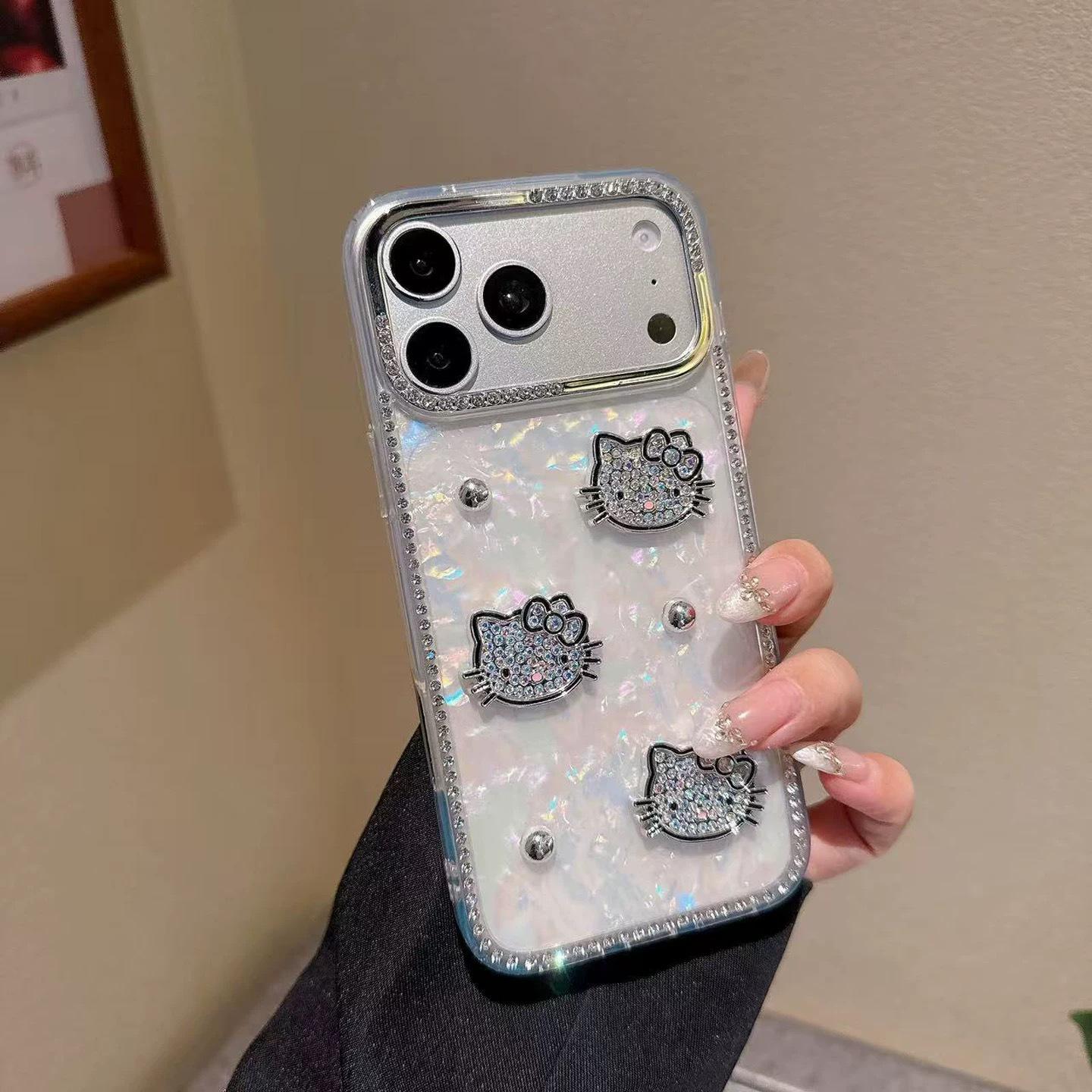 

Colorful KT Cat Drill Shell Phone Case for Huawei P80 Pro/Mate 70, Cute with Bow and Iron Ball Design p70