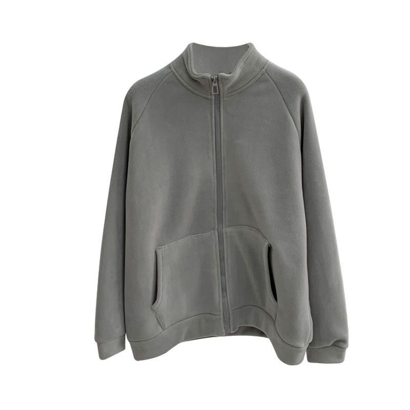 Warm Stand Collar Faux Lamb Double Face Polar Fleece Jacket Women Autumn Winter Loose Slimming Fleece Lined Thick Hoodie