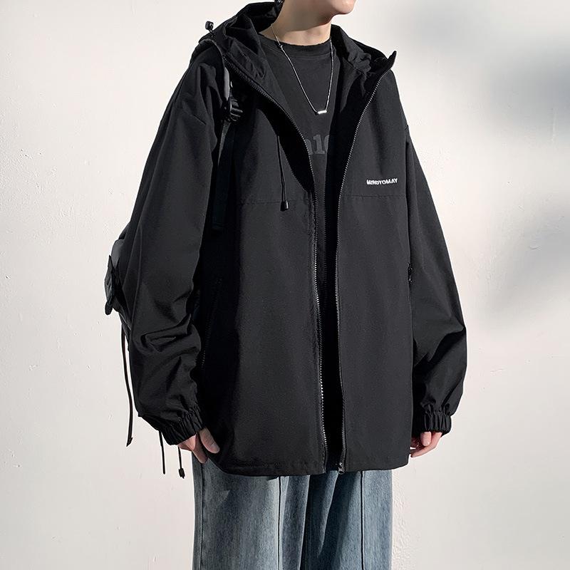 

Spring and Autumn Charge Jacket Outdoor Sports Jacket Trendy Simple Loose Hooded S чёрный