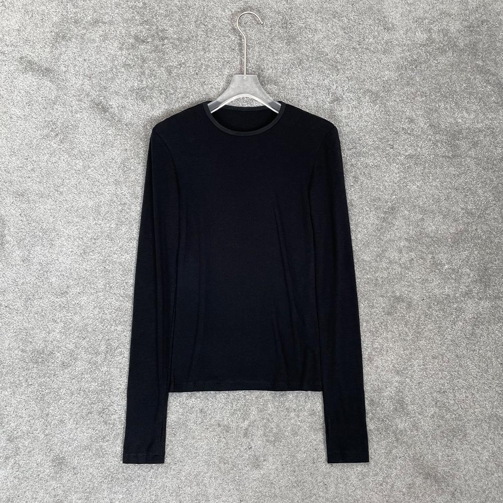 

Однотонная футболка с длинными рукавами из шерсти Tencel, облегающая, универсальная, с круглым вырезом для осени/зимы Large